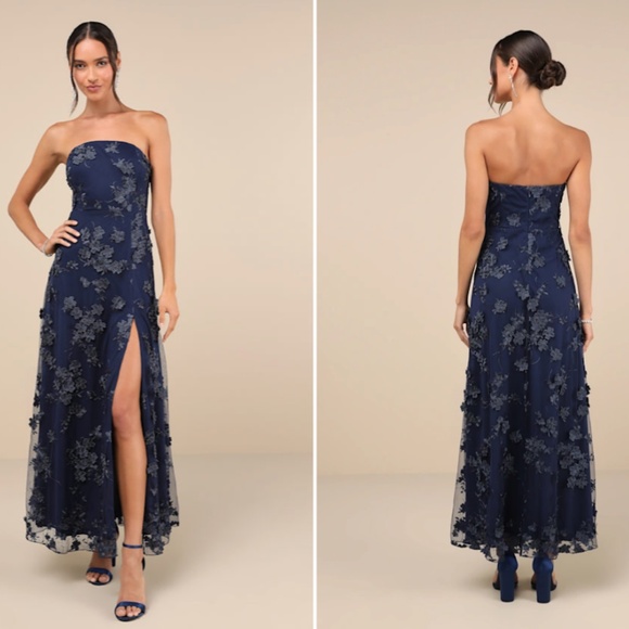 LULUS Prom Wedding Floral Romantic Strapless Sexy Elegant Chic Maxi Dress - Picture 5 of 5